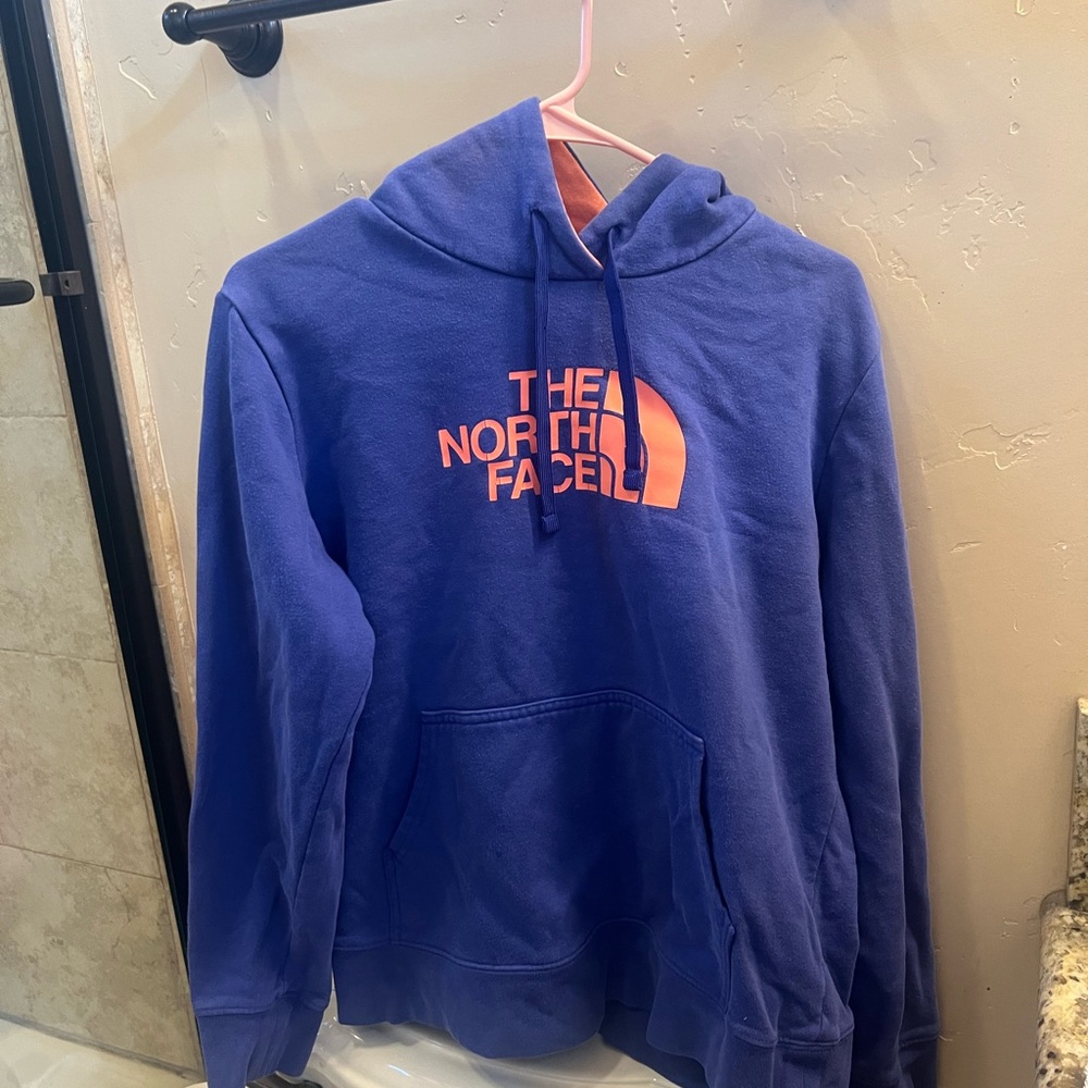 The North Face Royal Blue Hoodie with Orange Logo